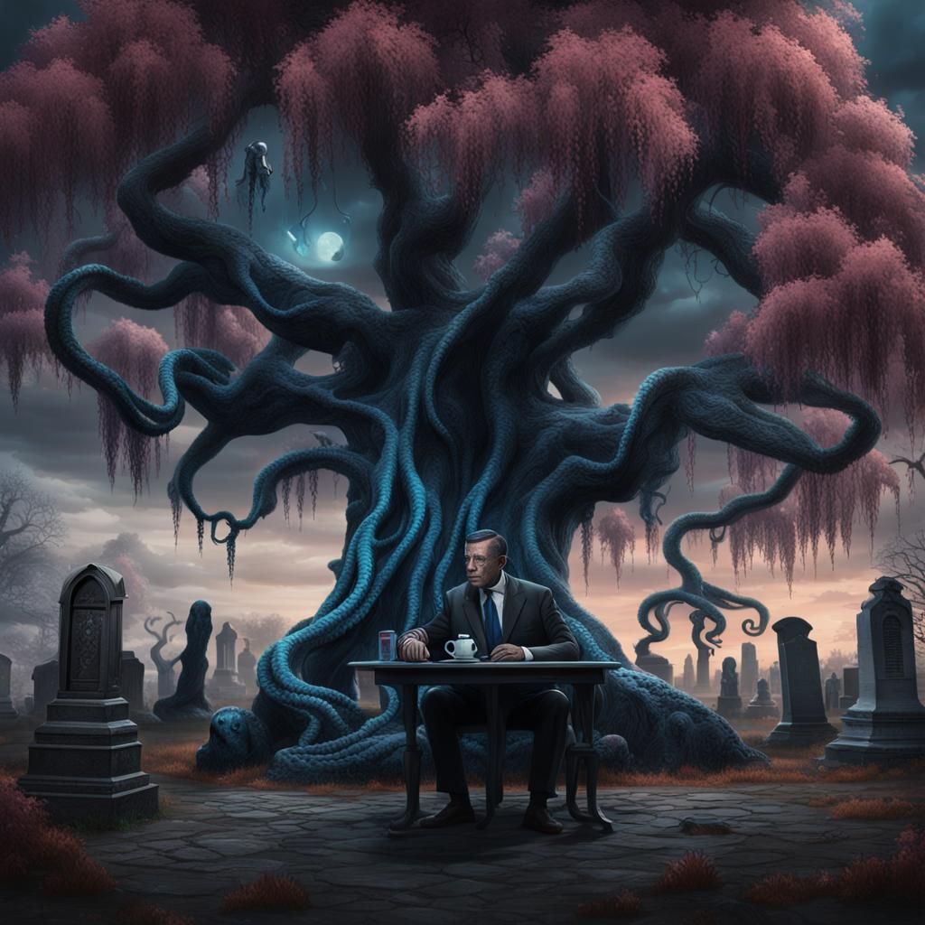 Lovecraftian Dream: Tea with a Willow by the Cemetery