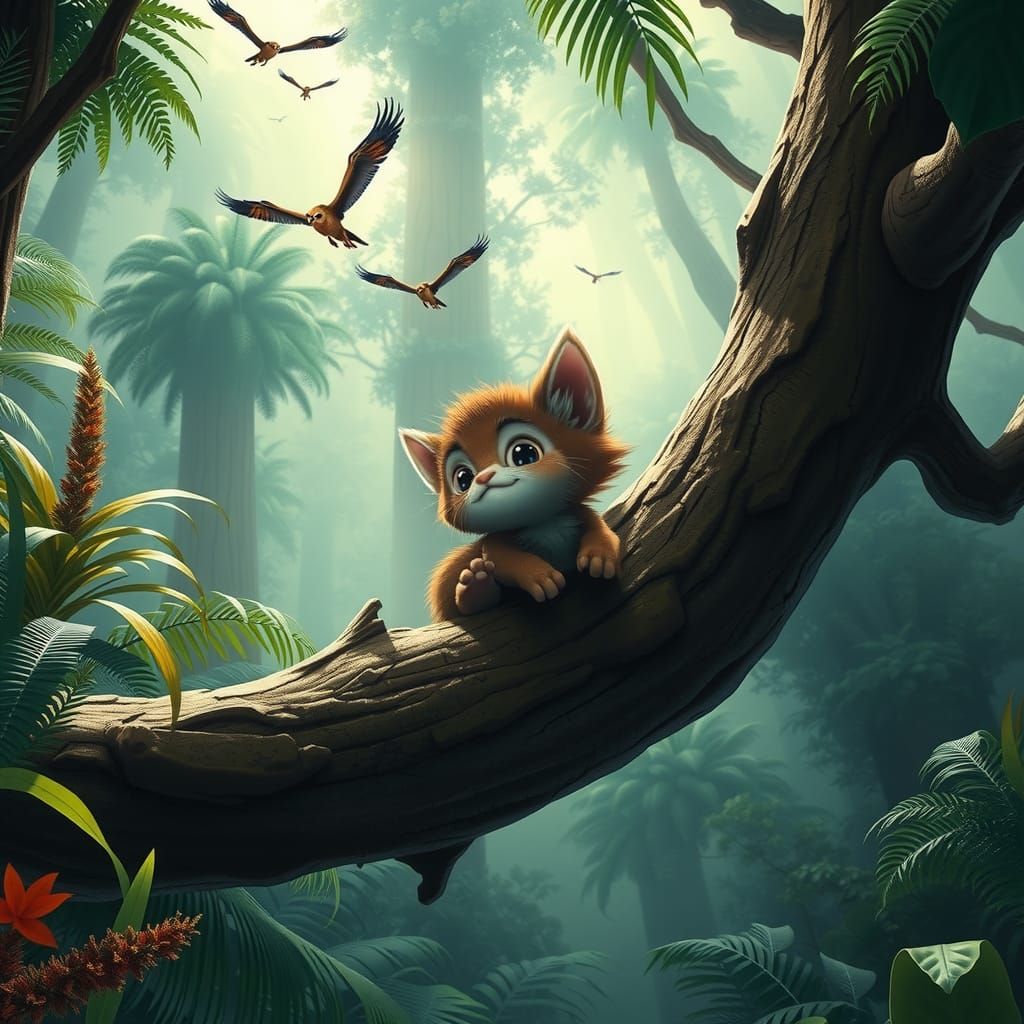 Adorable Sabertooth Cub in Lush Jungle Landscape