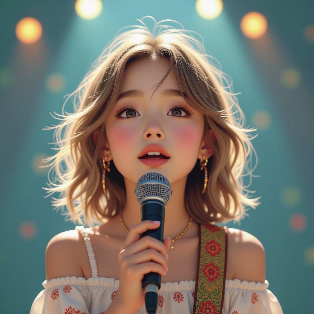 Girl Sings with South Korean Band: 8K Portrait