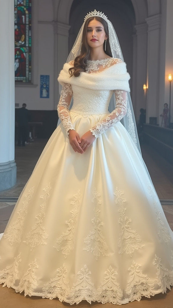 Regal Bride in White Satin Wedding Dress
