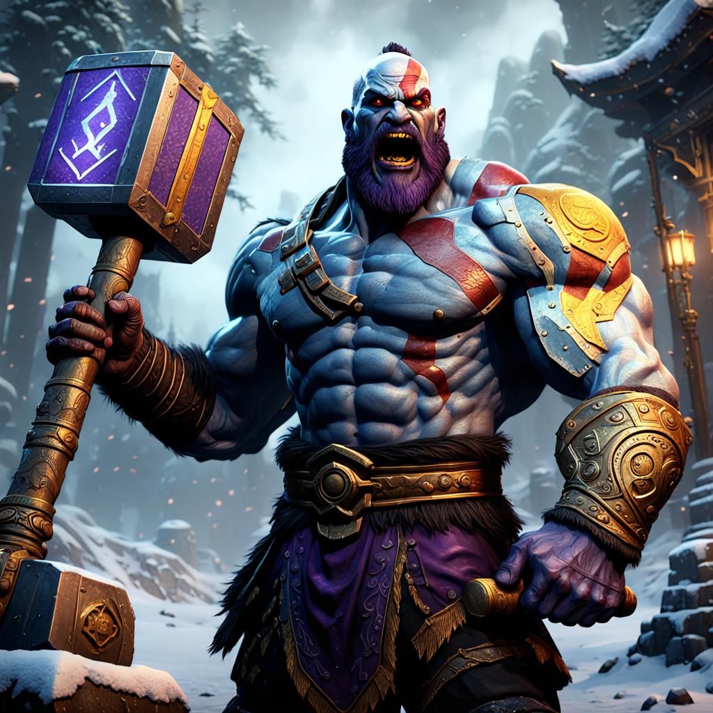 God of War: Giant Sledgehammer in Dark Fantasy Style