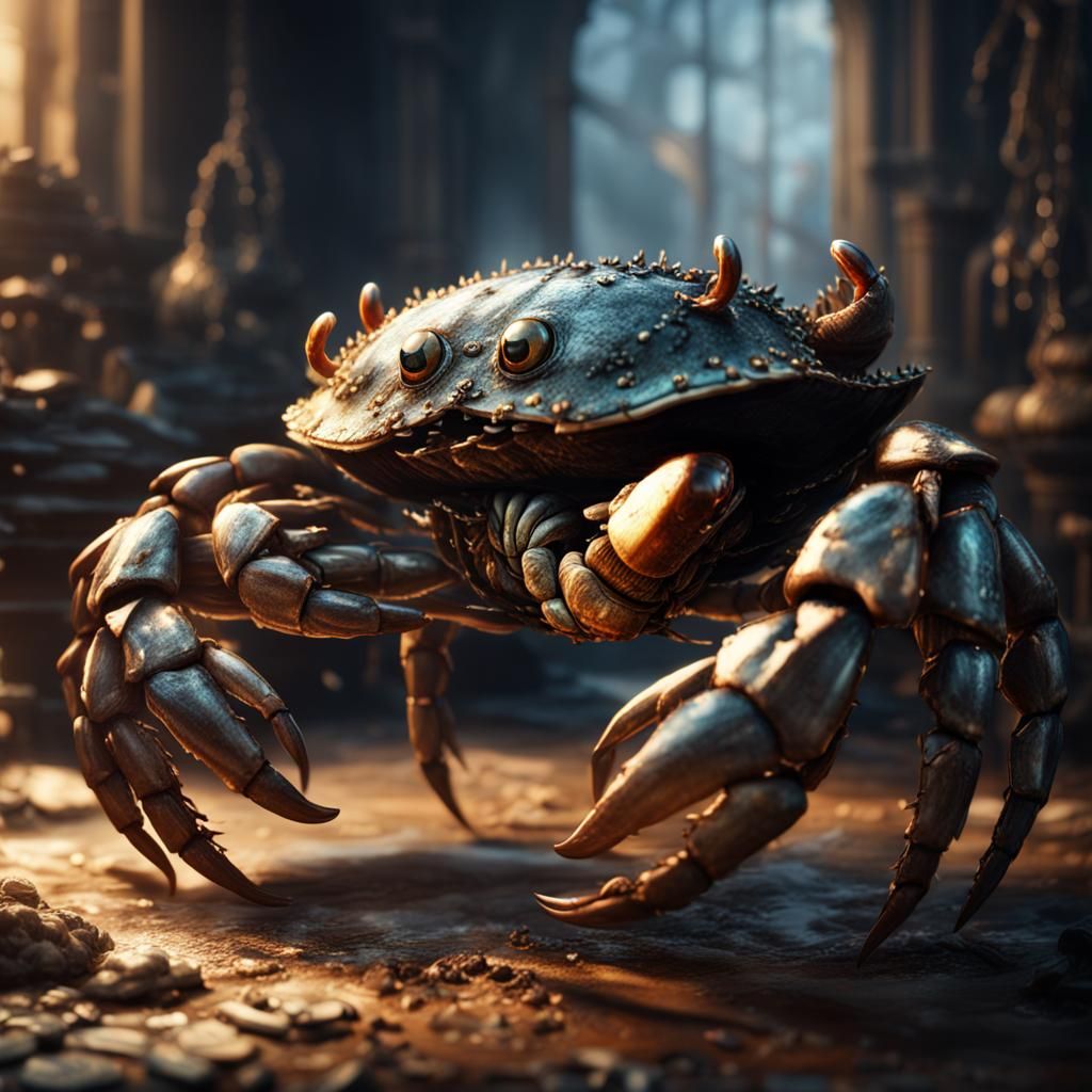 Mythical Chained Crab Pet in House: Digital Painting