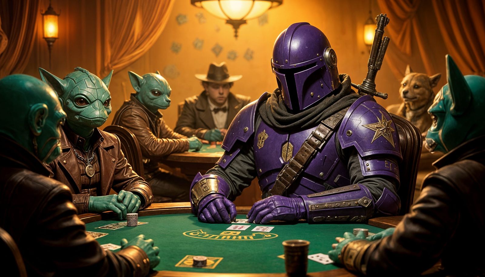 Bounty Hunter Plays Sabacc with Aliens in Coolidge Style