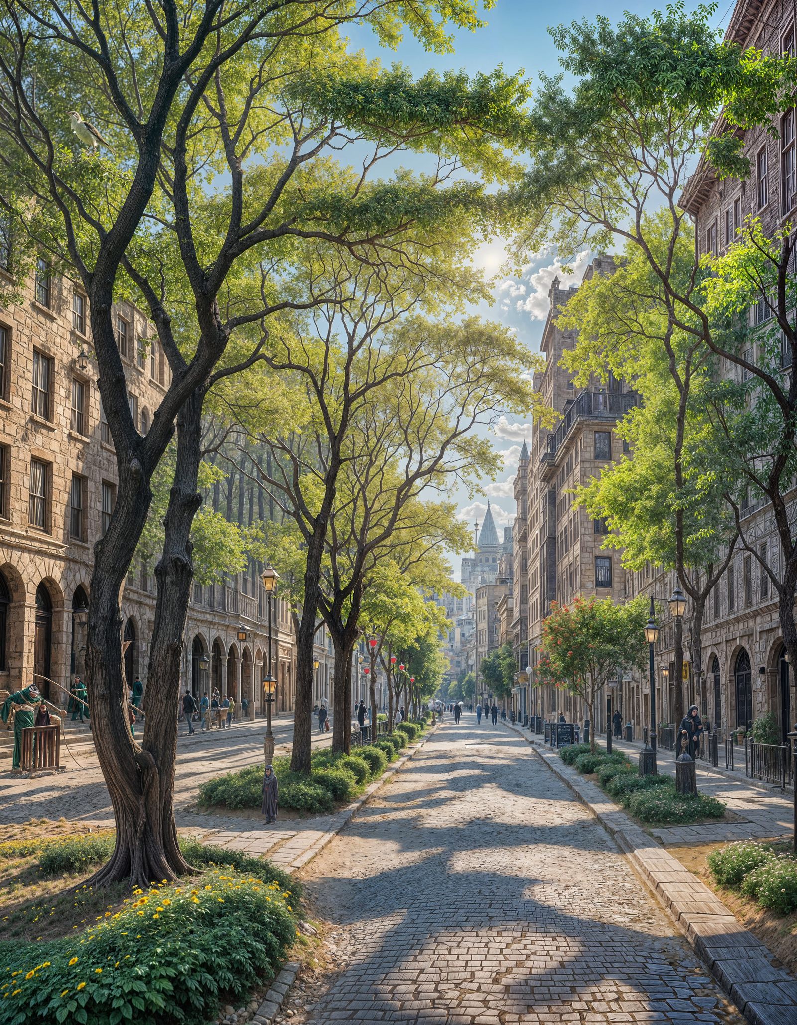 City at Dusk in Serene Landscape