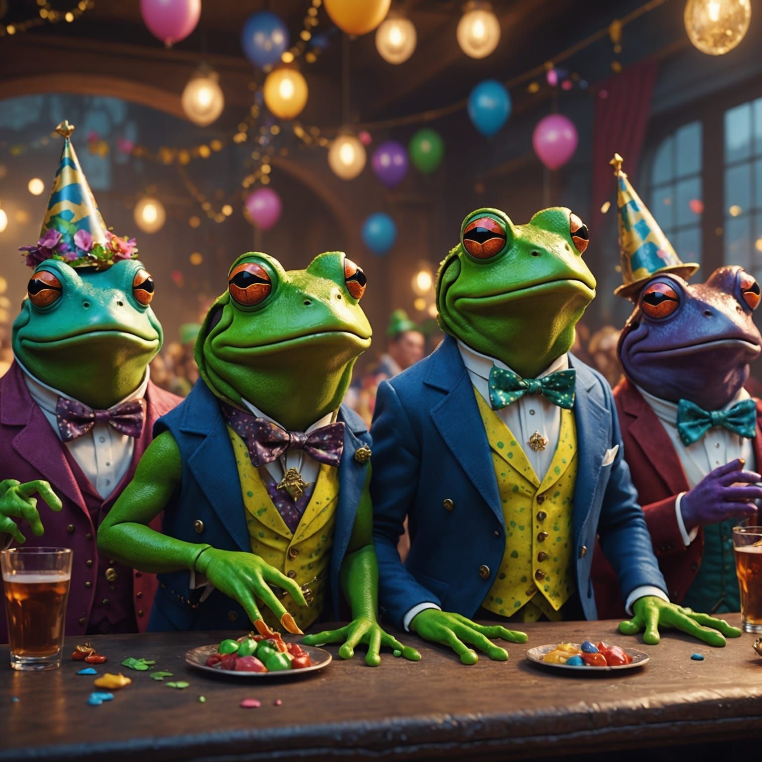 Frogs in Drag Throwing a Party: Fantasy Concept Art