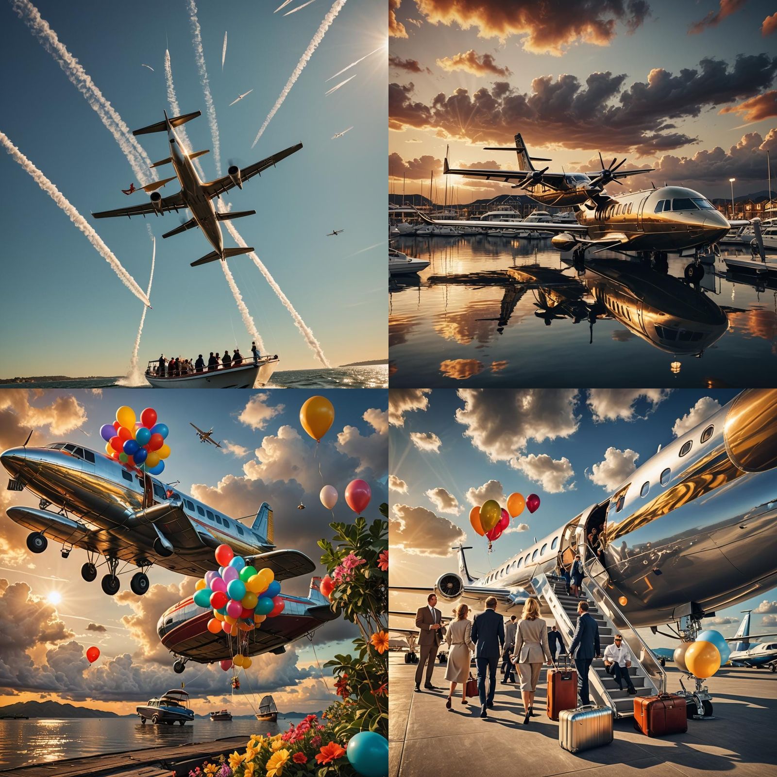 Hyperrealistic Travel Celebration with Boat and Plane