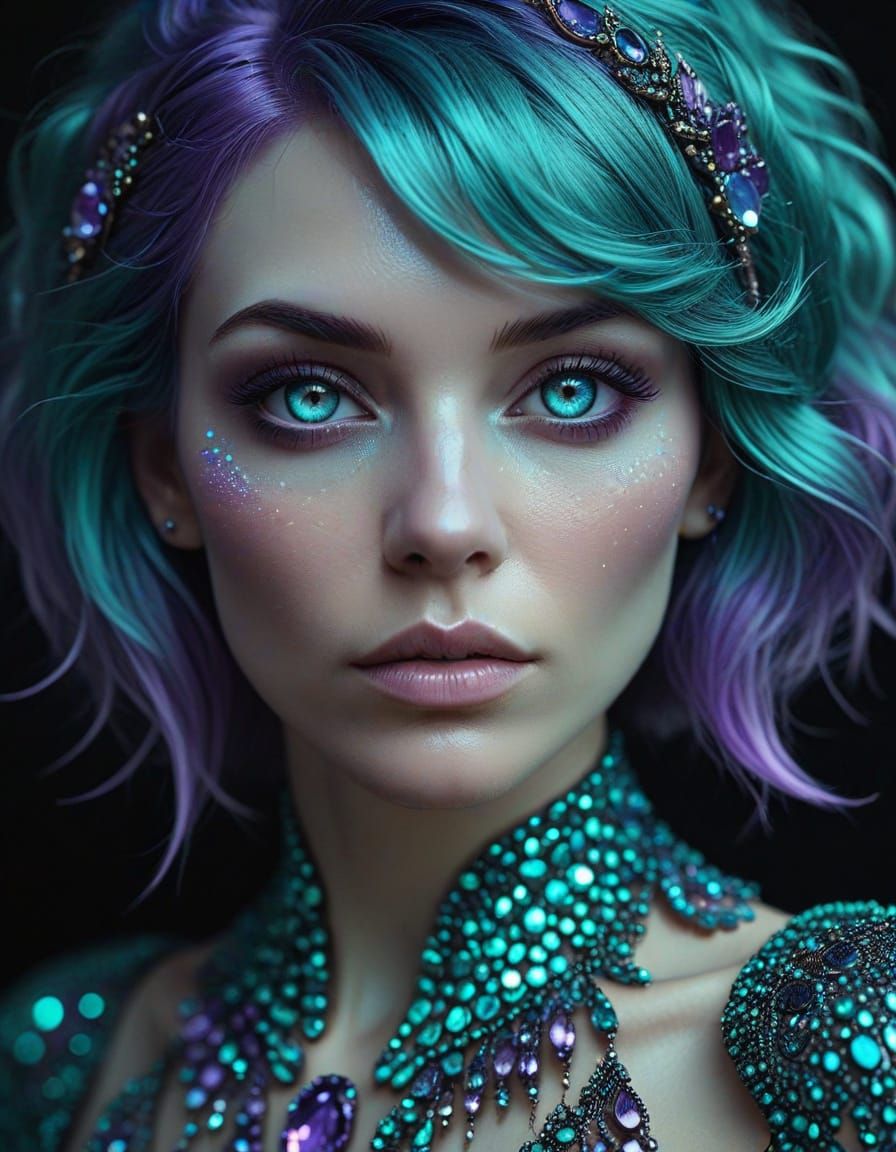 Mystical Turquoise Woman Portrait in Dark Fantasy Style