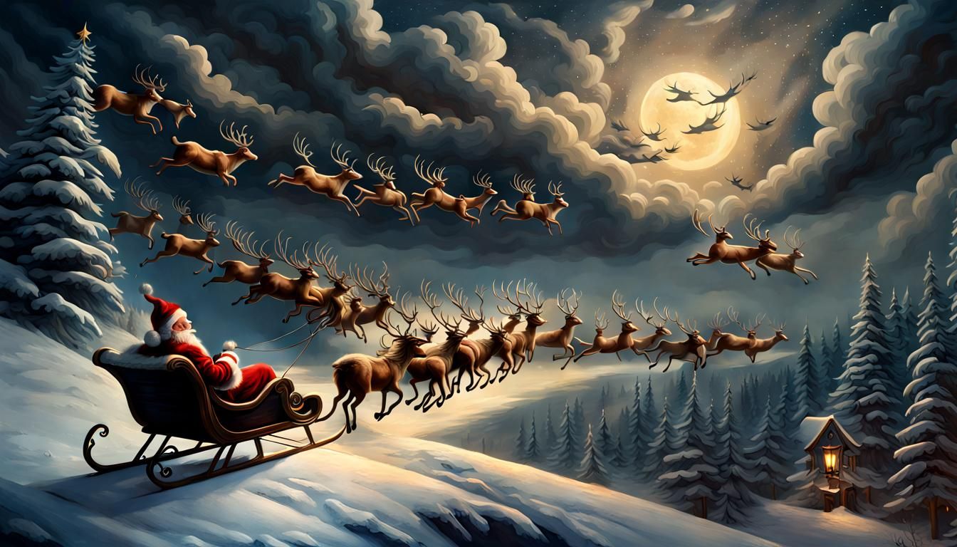 Santa Claus Soaring Through the Night Sky