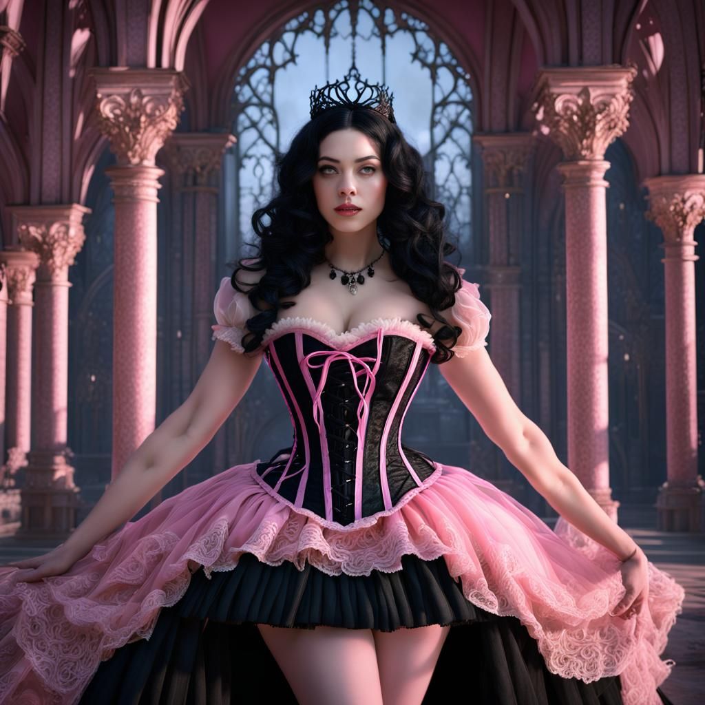 Gothic Fairytale Aurora in Pink and Black Corset