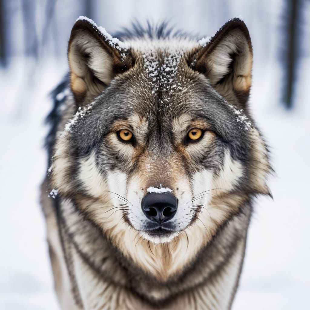 Majestic Gray Wolf in Snowy Forest Landscape