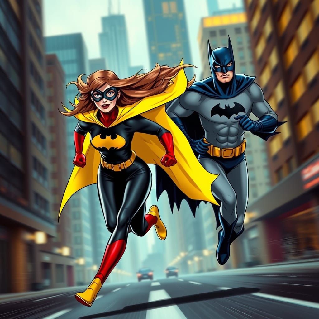 Batgirl in 1960s Comic Book Style with Adam West Era Batman