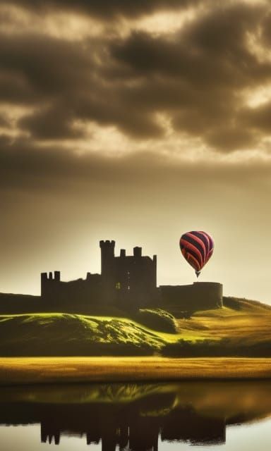 Elegant Scottish Castle at Golden Hour amidst Serene Loch La...