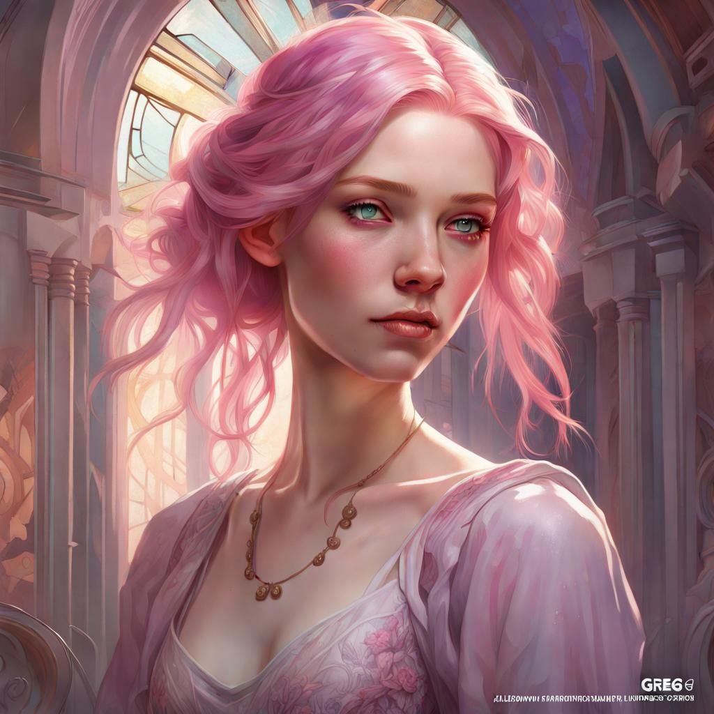 Pink-Haired Girl with Violet Eyes: Digital Art Portrait