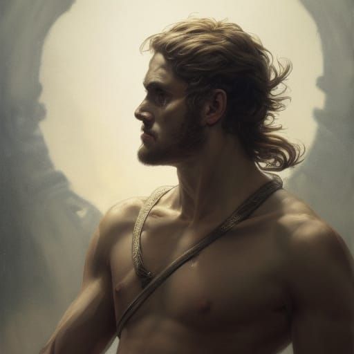 Mythical Portrait of Achilles in Classical Art Style