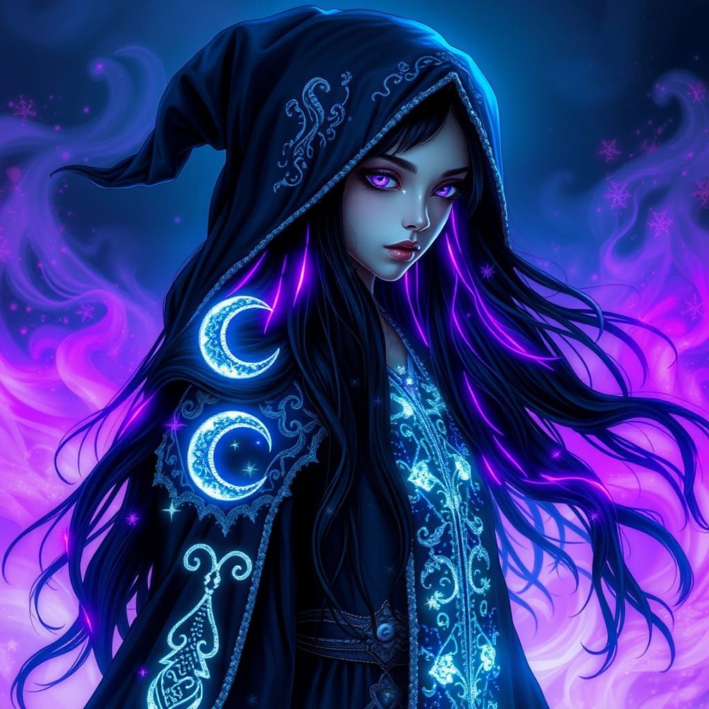 Mystical Dark Magician Girl in Neon Purple and Baby Blue