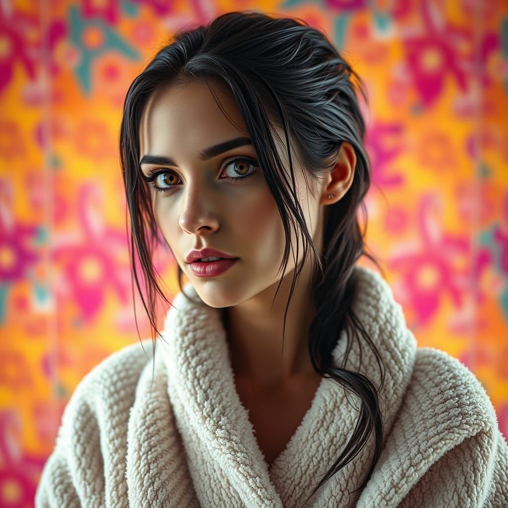 Hyperrealistic Bathrobe Beauty in Vibrant Colors