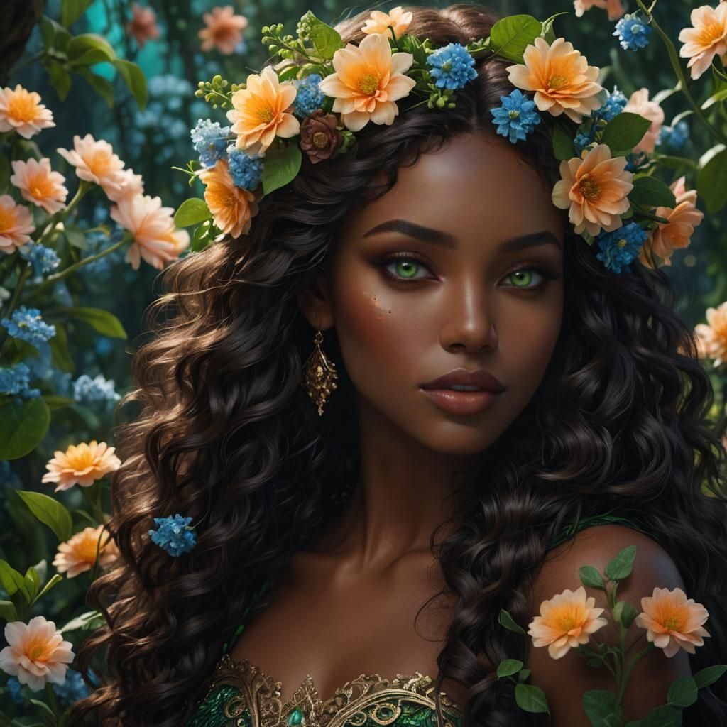 Beautiful Woman with Green Eyes in Fantasy Art