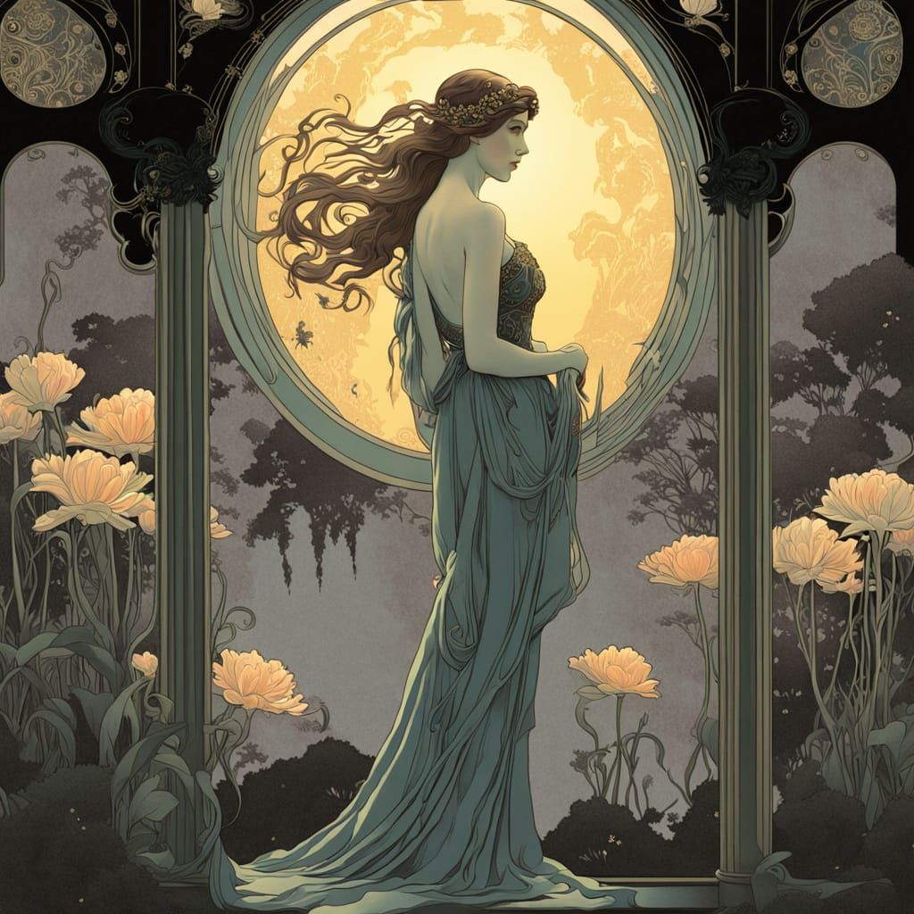 Art Nouveau Bioluminescent Garden Muse