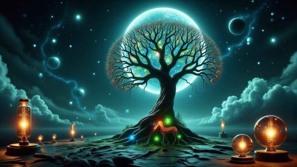 Majestic Tree of Wonder in Iridescent Glow