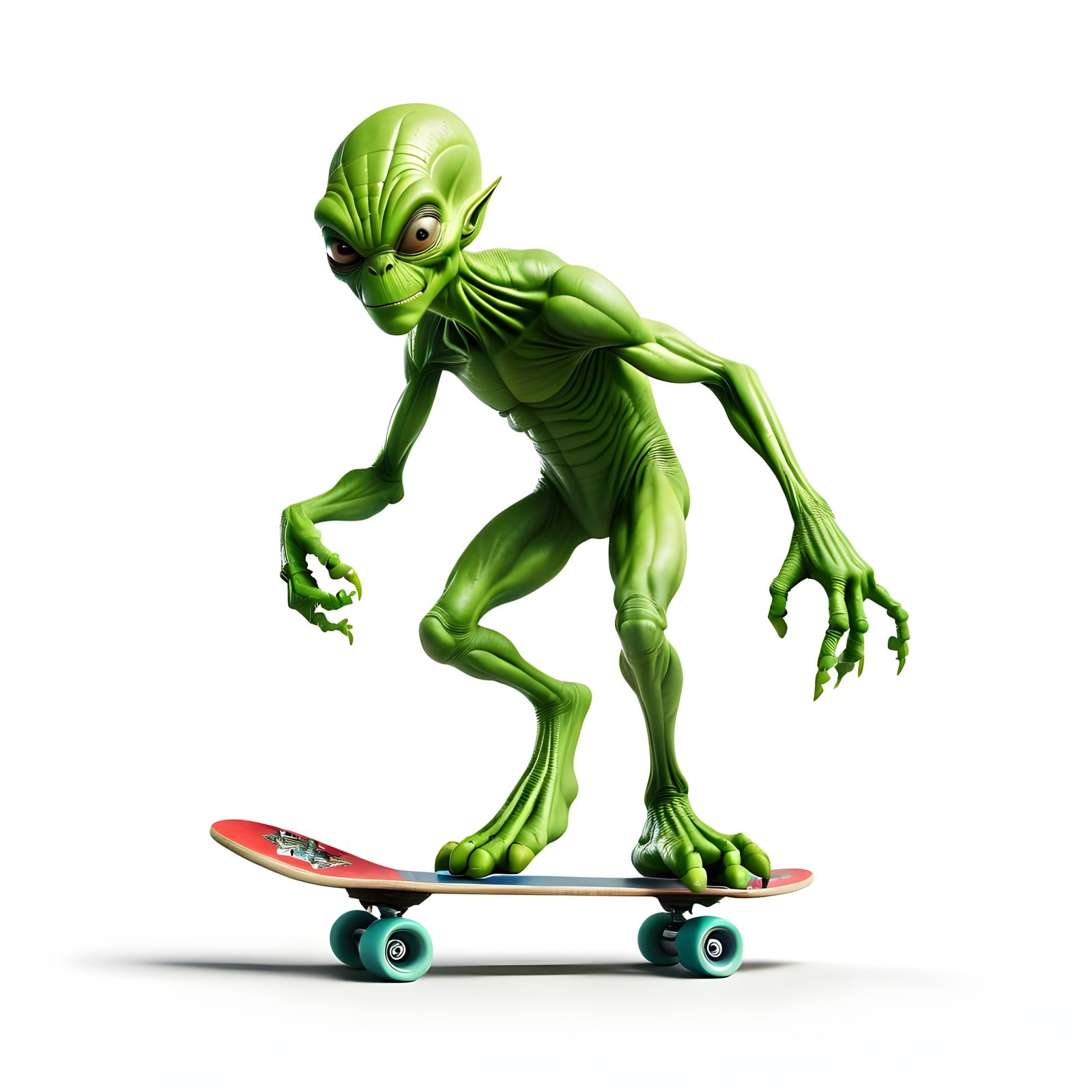 Cyberpunk Alien Skater on Neon White