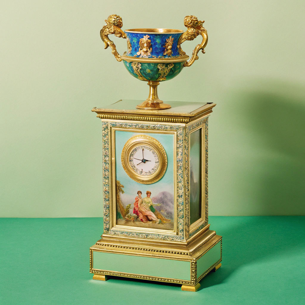 Ornate Gold Clock with Romantic Scene
