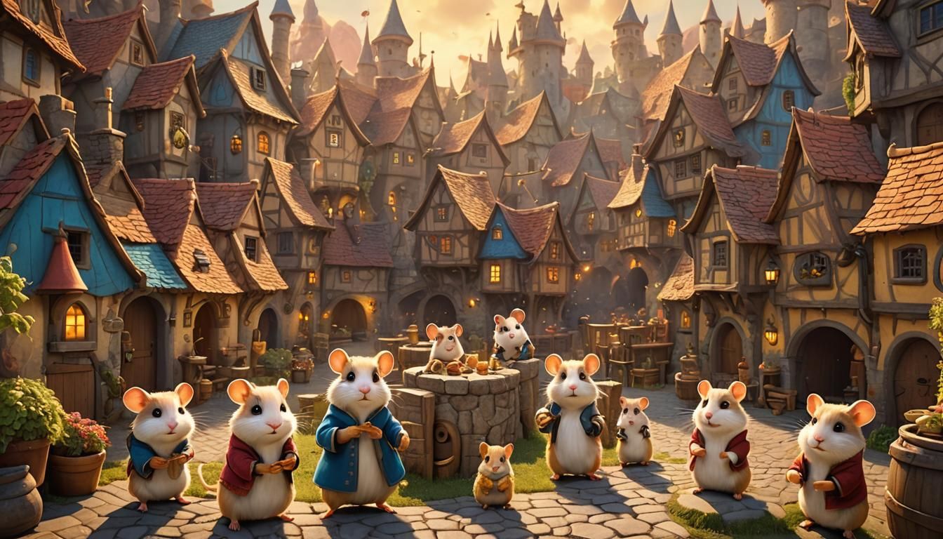 Whimsical Fantasy Village in Vibrant Medieval Style