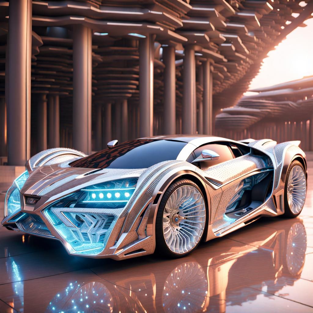 Luxury Sci-Fi Sports Car in Dubai, 3D Render