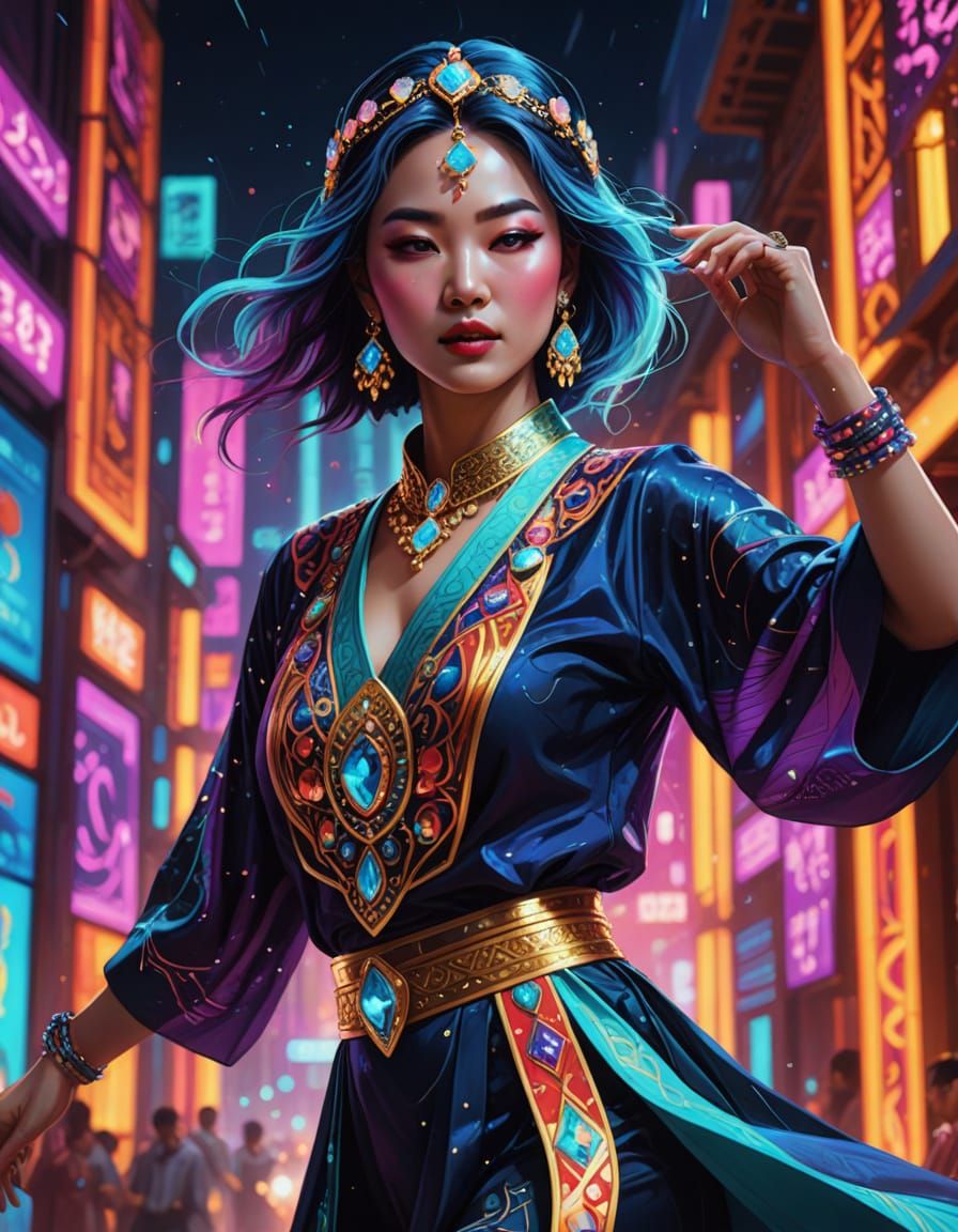 Futuristic Arabian Dancer in Neon Lights