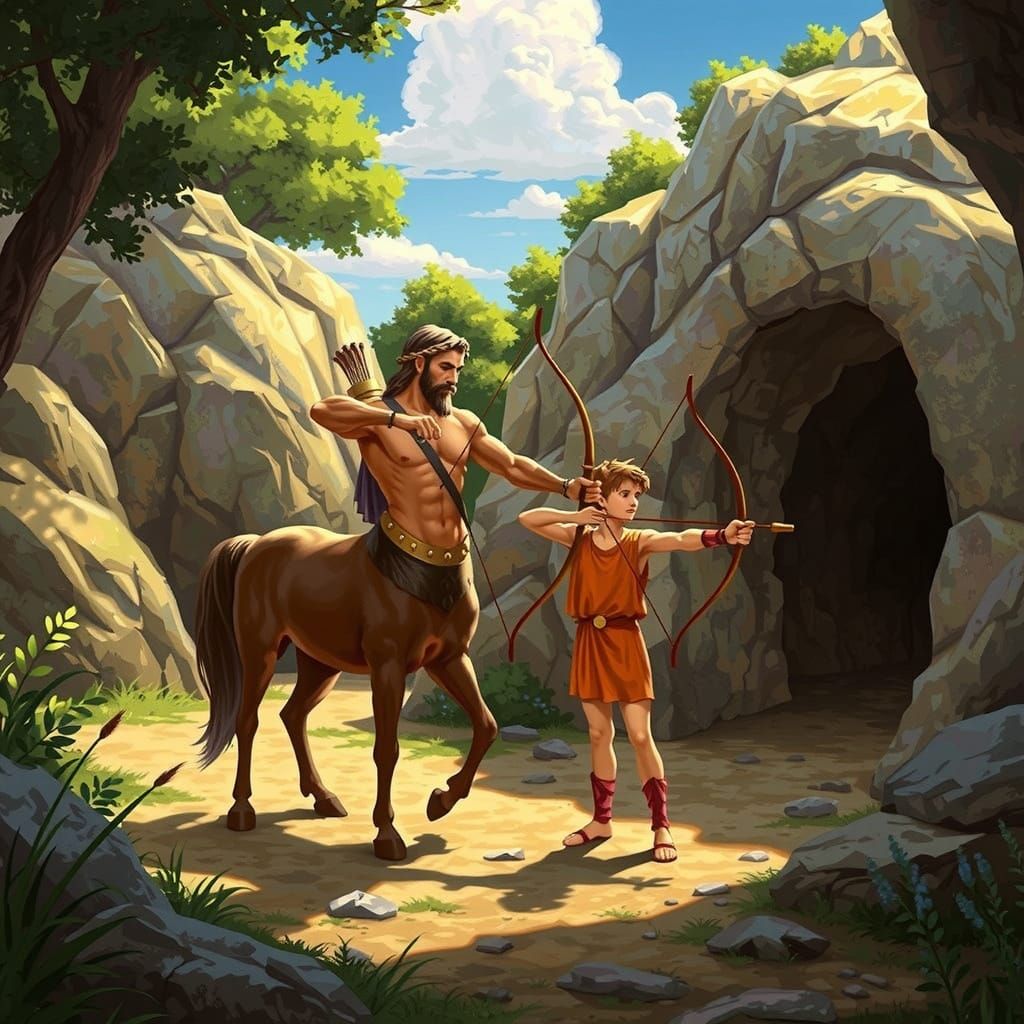 Young Hercules Learns Archery from Wise Centaur Chiron in a ...