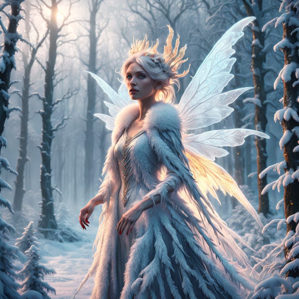 Chilli Ice Fairy in Frosty Forest, Digital Matte Painting