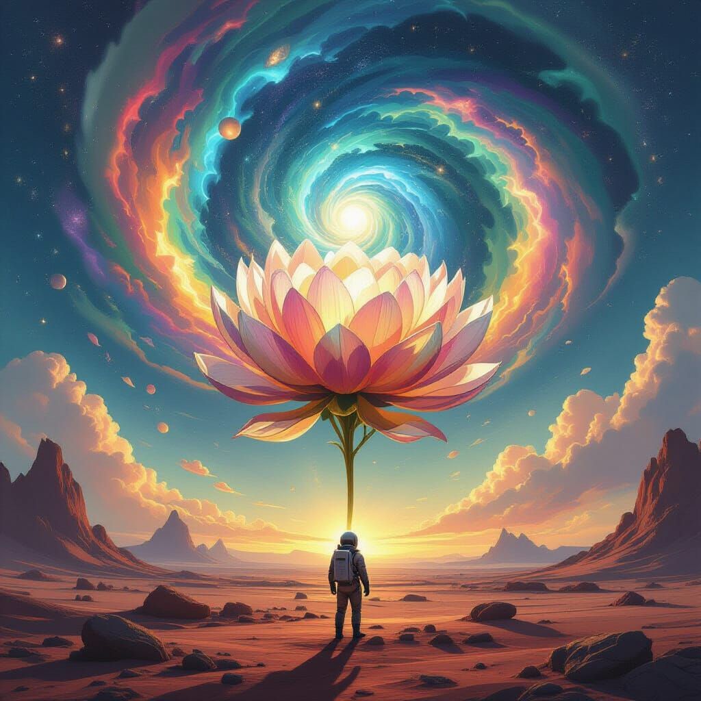 Astronaut Discovers Giant Crystal Flower on Alien Planet