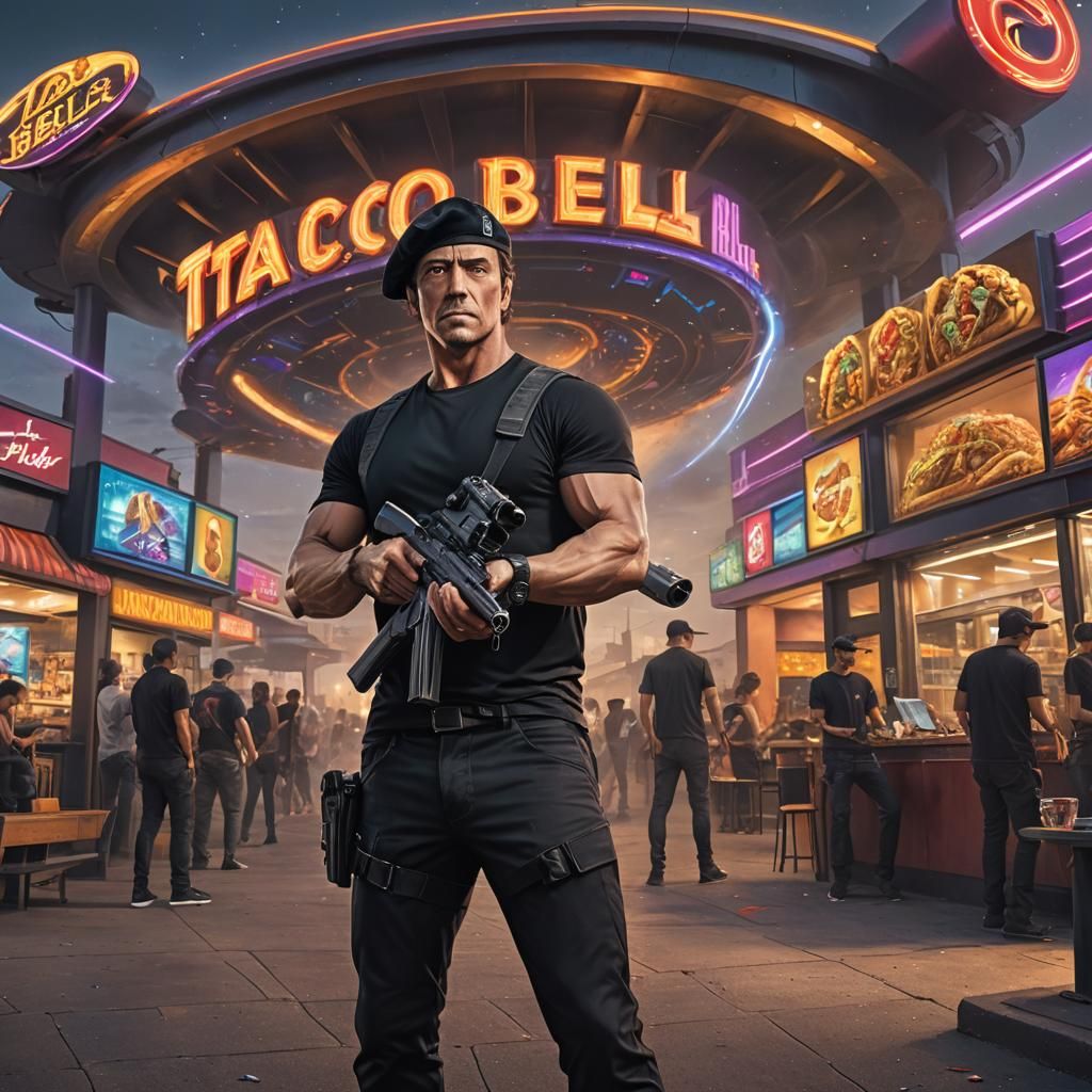 John Spartan in a Futuristic Taco Bell