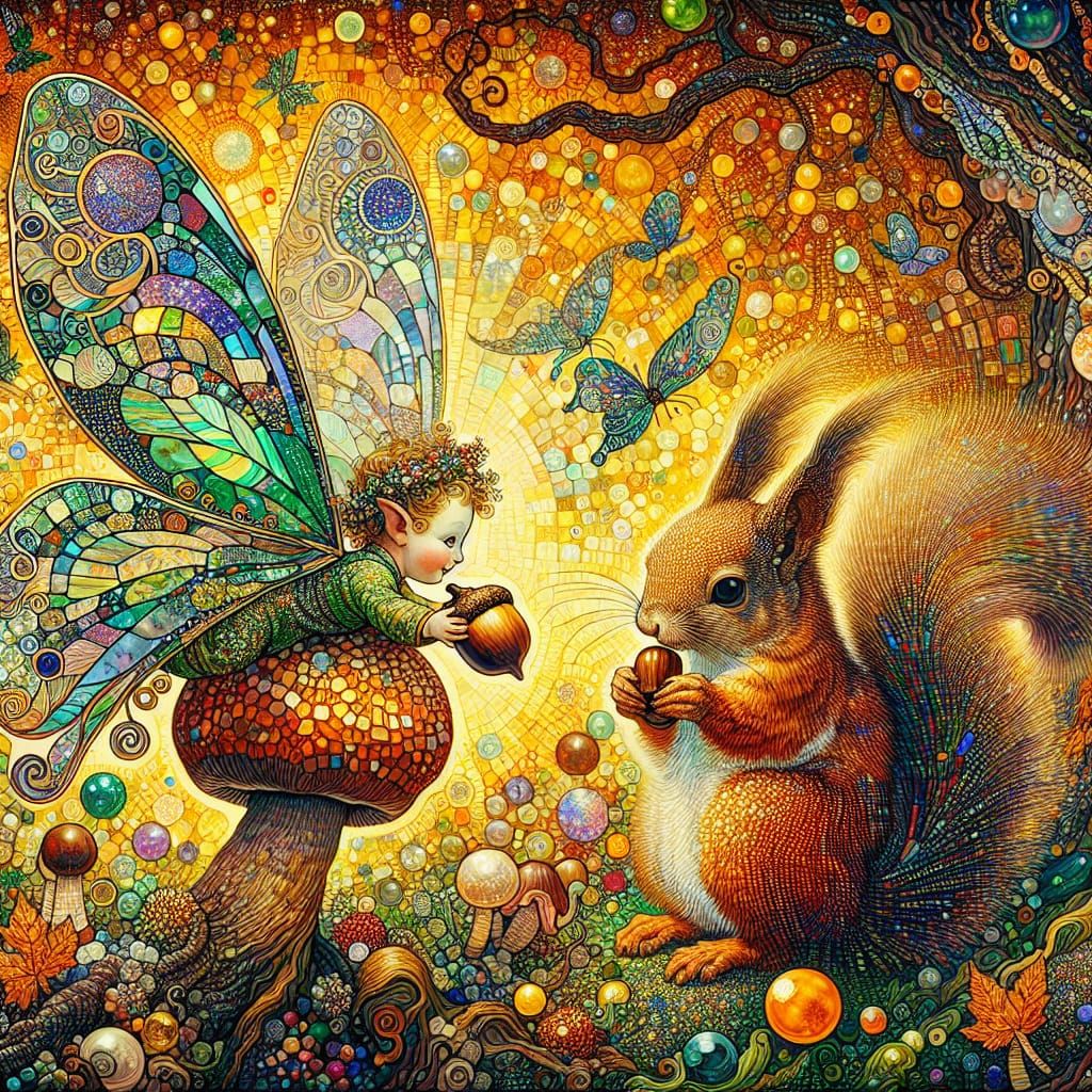 Whimsical Woodland Scene in Hypermaximalist Style