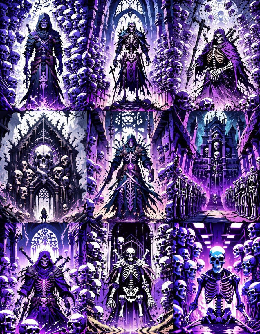 Anime Wall of Skeletons in Purple Hues