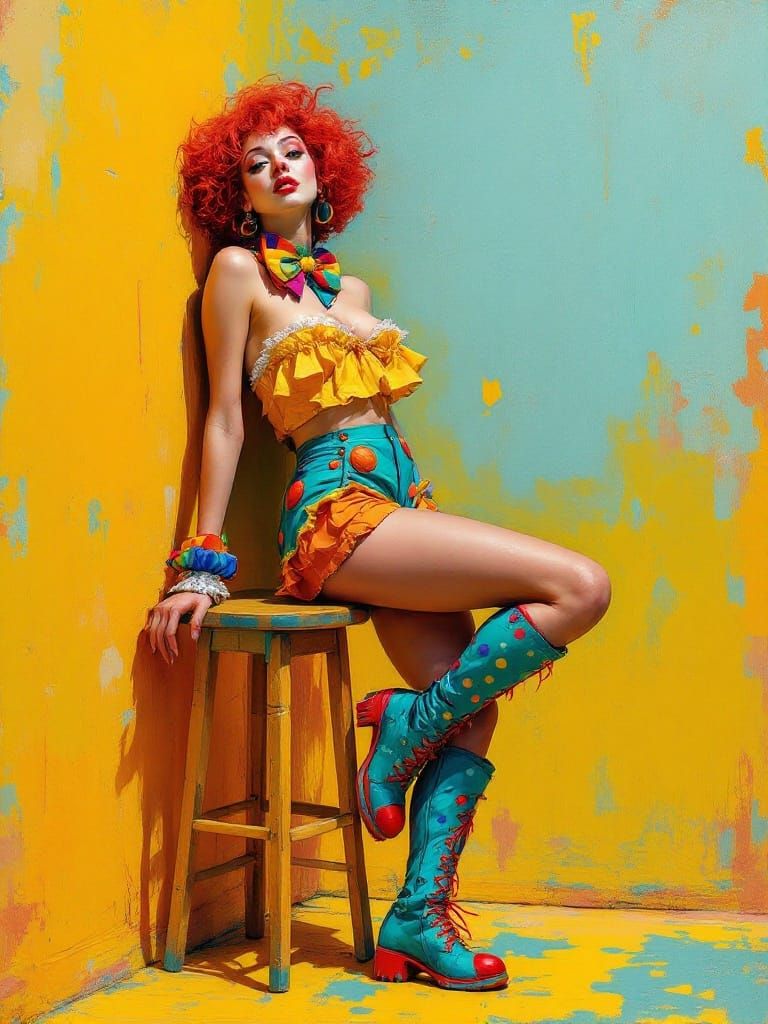 Vibrant Clown Goddess in Impasto Art Style
