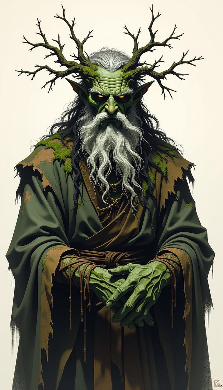 Decaying Druid Zombie Portrait in Dark Fantasy Style