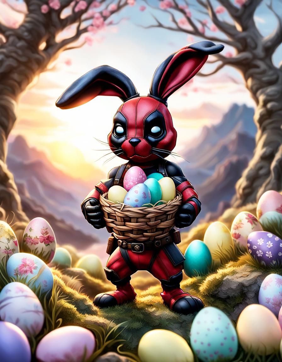 Easter Sunrise: Chibi Deadpool Bunny with Easter Eggs