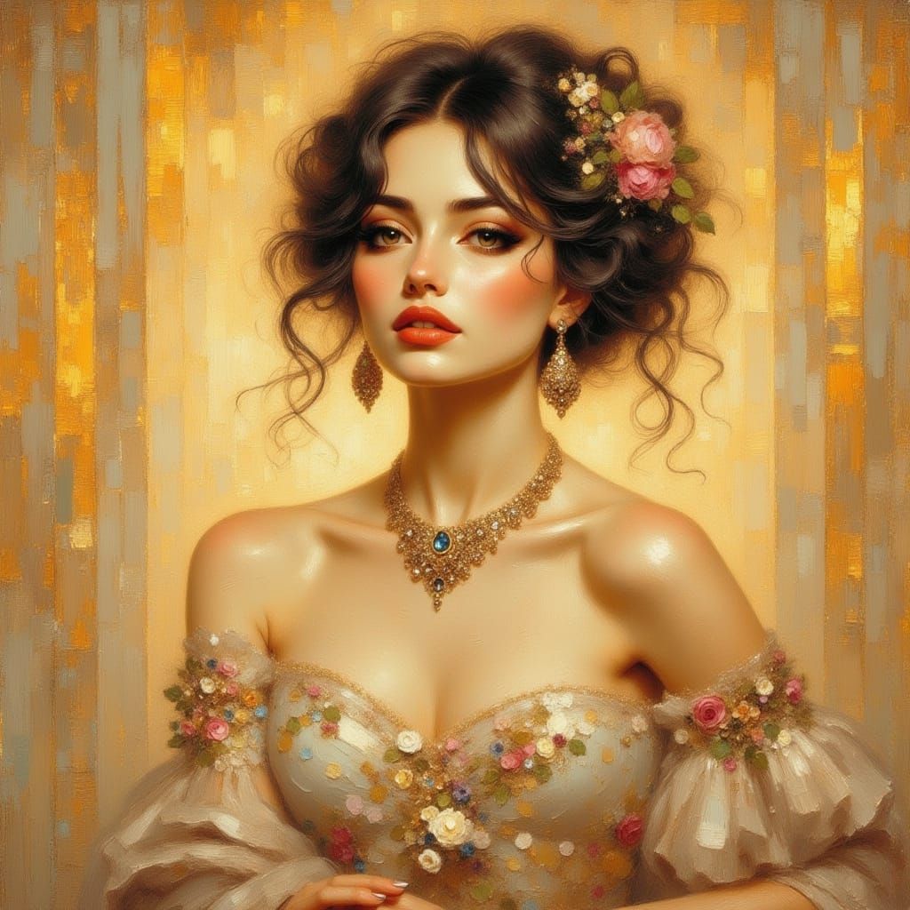 Elegant Woman in Art Nouveau Gouache Style