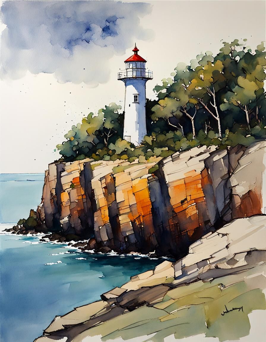 Coastal Lighthouse Painting with Bold Colors