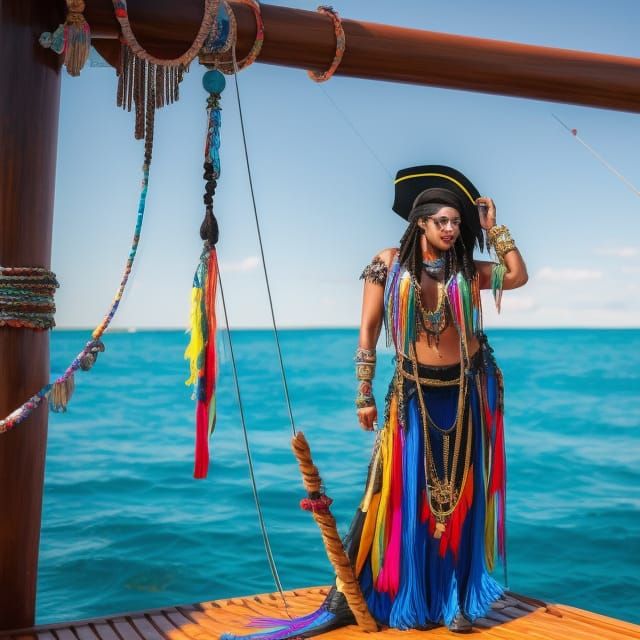 Rainbow Pirate Captain on a Ship, Art Nouveau