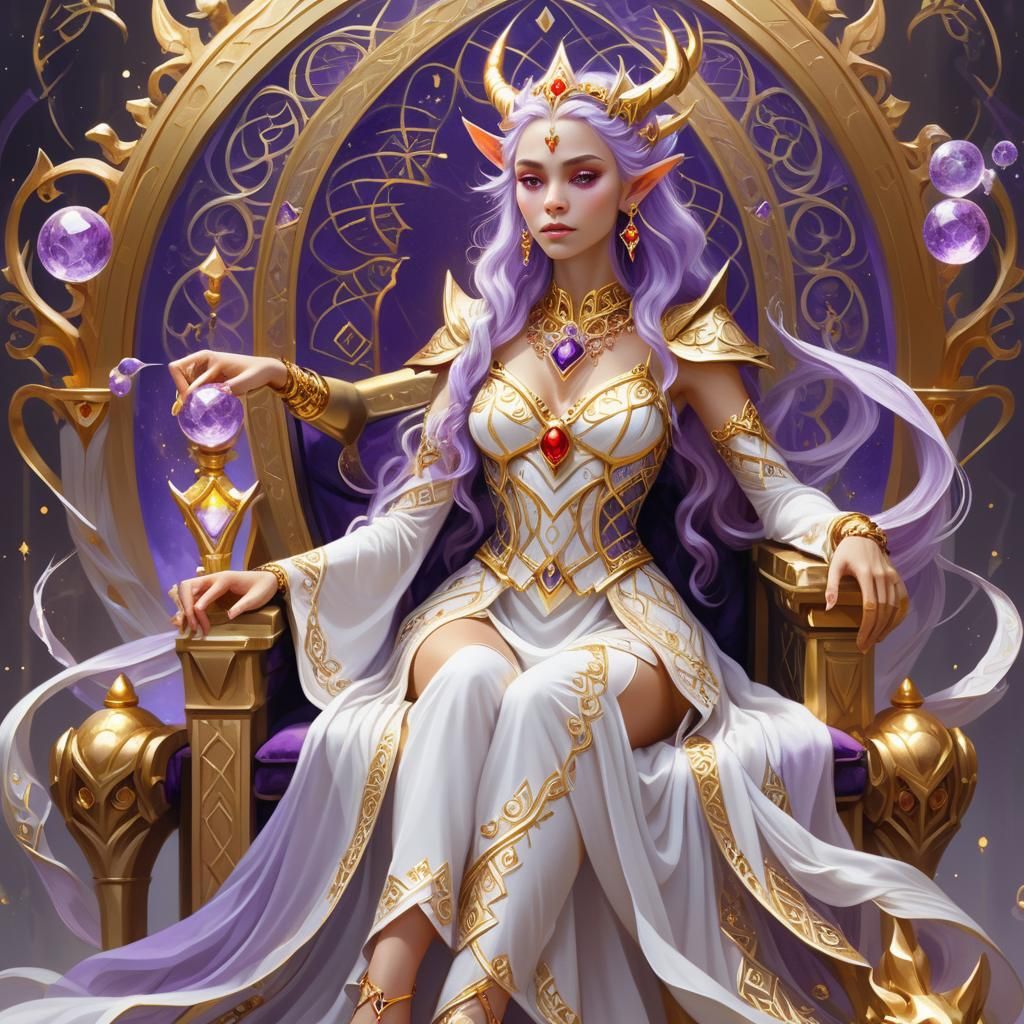 Ethereal Elf Monarch Enthralls with Golden Opulence and Magi...