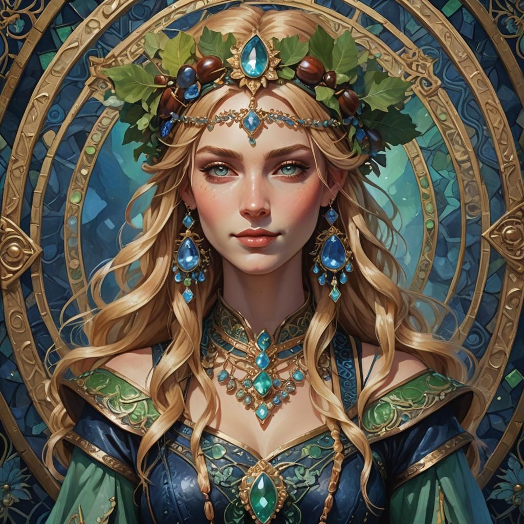 Confident Female Bard with Art Nouveau Flair