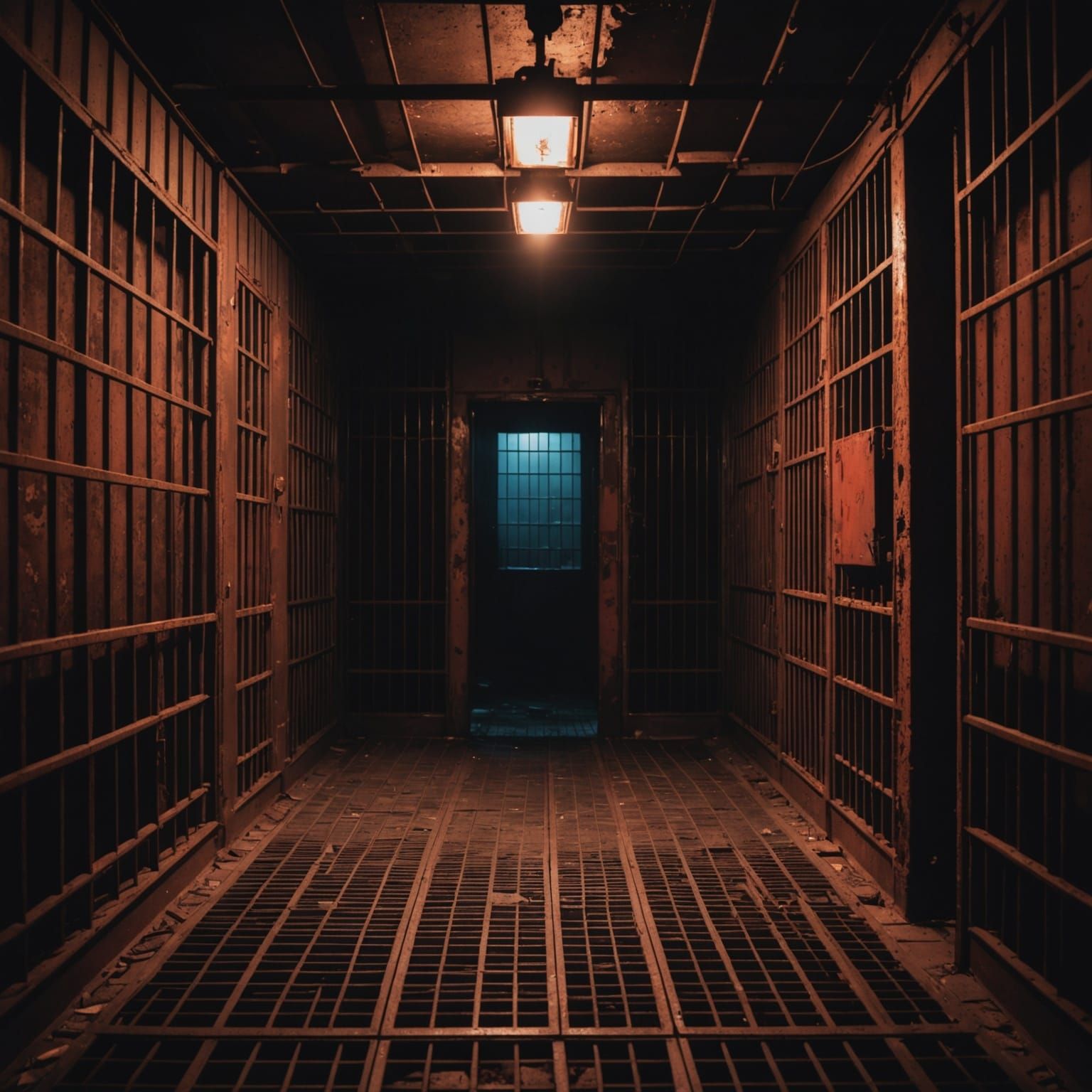 Abandoned Industrial Space in a Haunting Red Glow