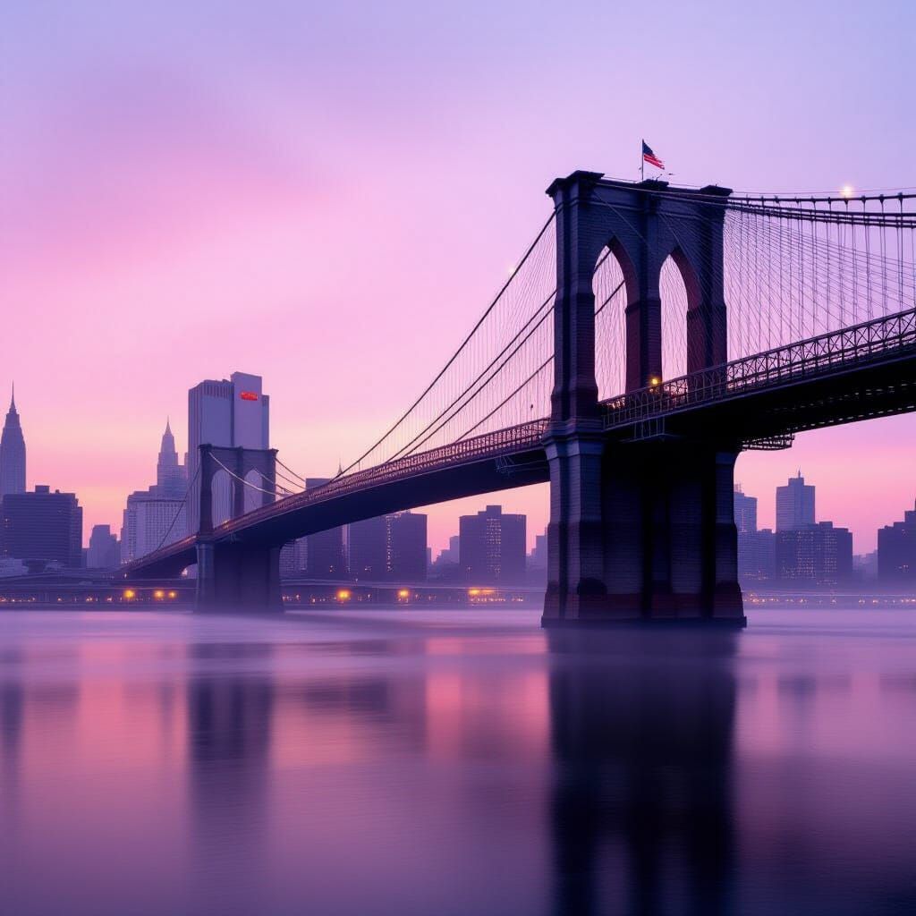 Misty Brooklyn Bridge at Dawn Minimalist Poster