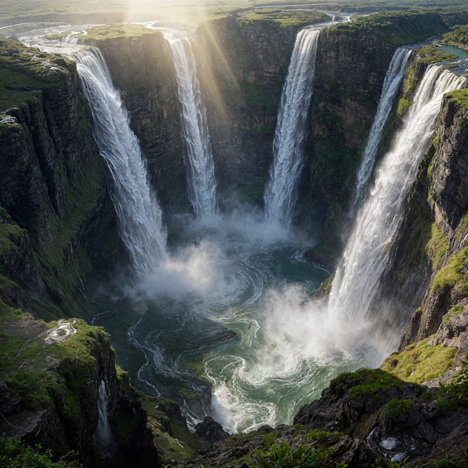 Five Waterfalls Converge in a Vast Chasm