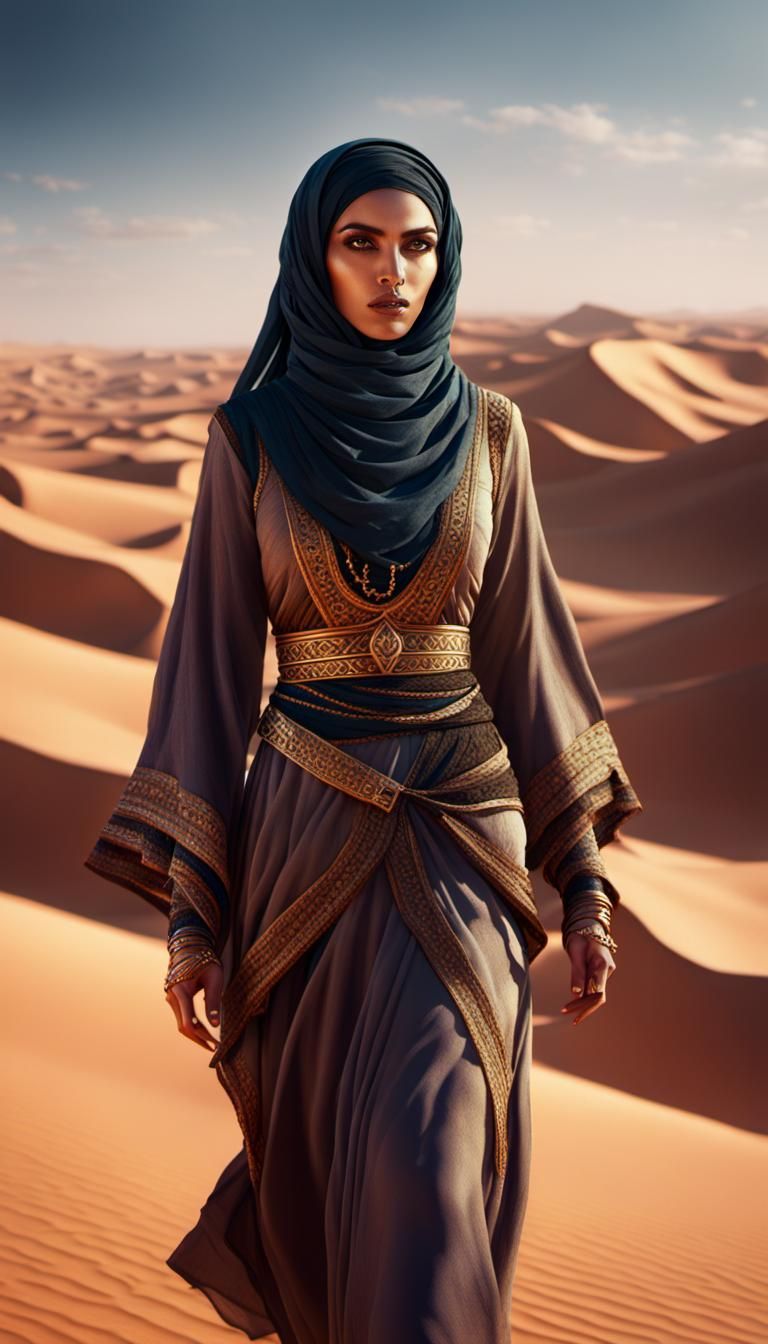 Young Arabic Woman in Desert Landscape: Matte Painting
