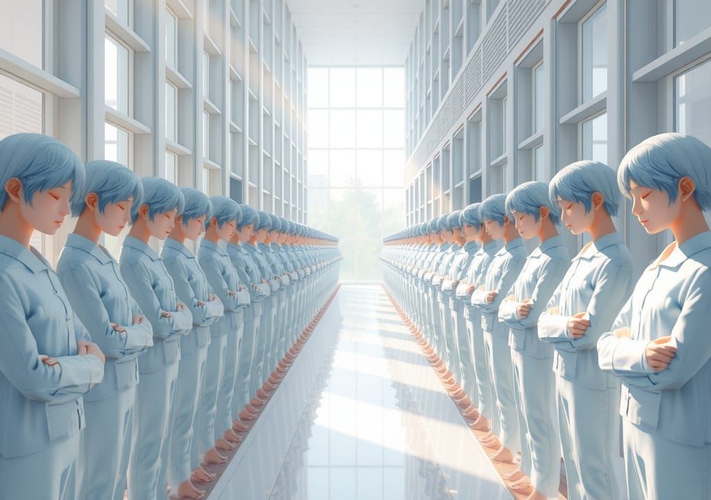 Endless Clone Corridor in 3D Anime Style