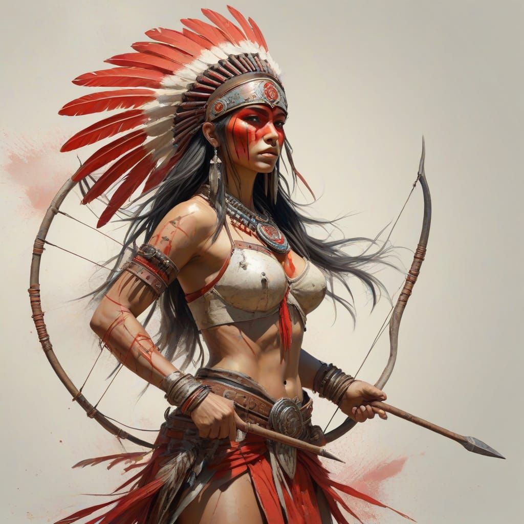 Expressionist Warrior Woman Sketch with Spear and Shield