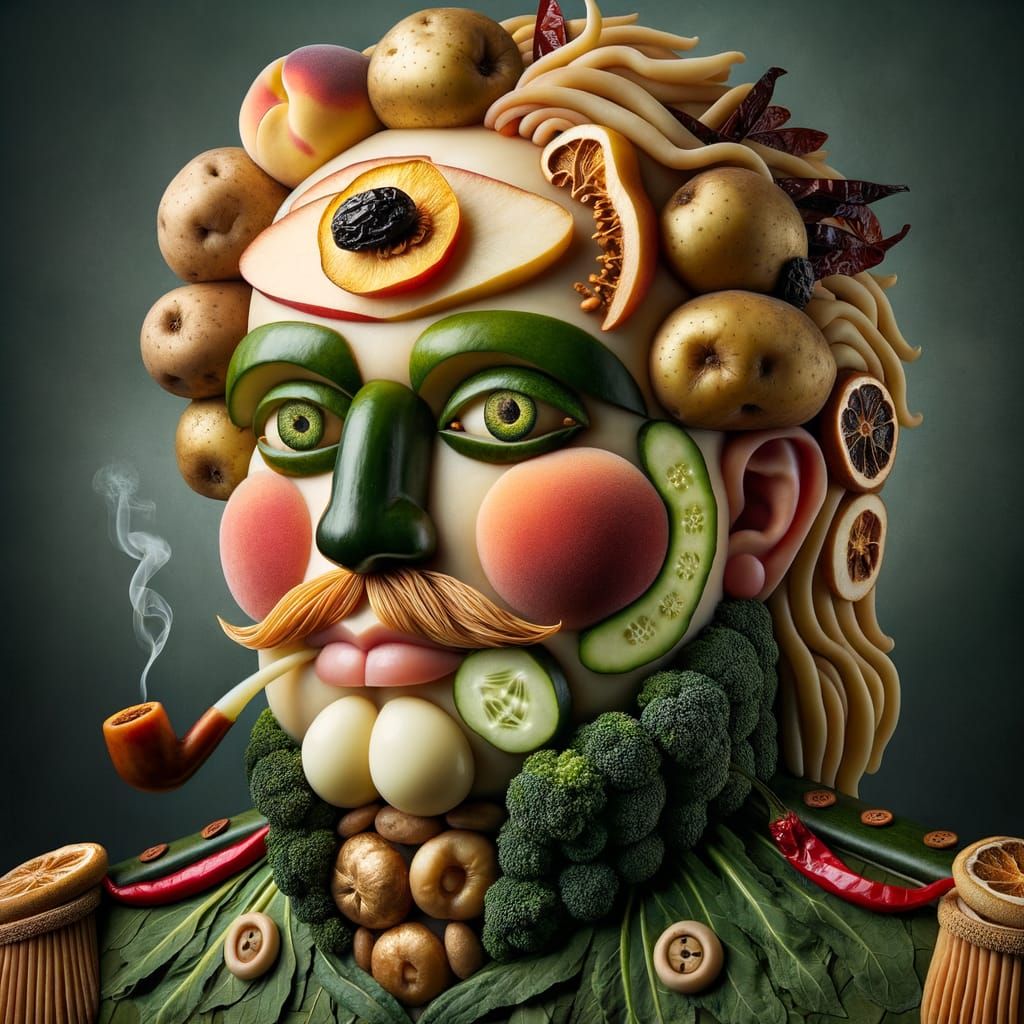 Surreal Food Portrait of Soldier in Renaissance Style