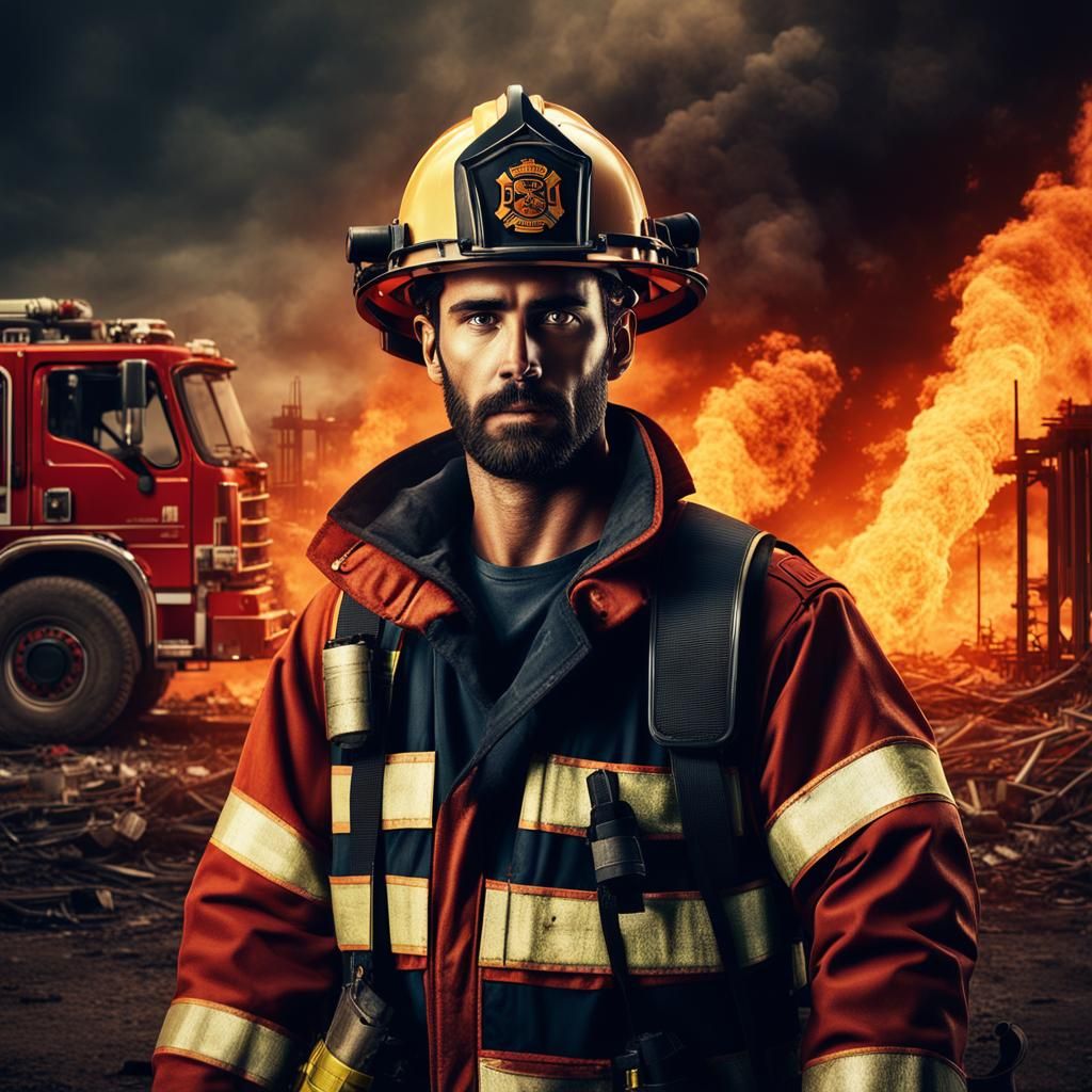Heroic Spanish Firefighter in a Dramatic Digital Painting